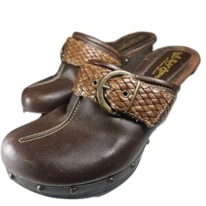 Self Esteem Women Sz:6 Leather Clog Heel Wood Brn Boho Y2k Cottage Barbie[6A